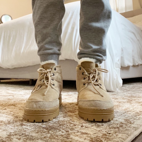 Country Leather Sheepskin Sand Hiker Short Boots Women’s Tan Brown Size 7 Sturdy - Picture 4 of 15